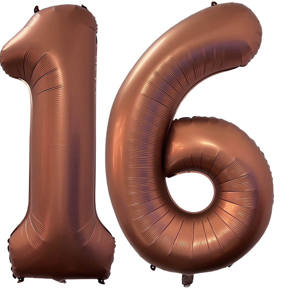 Number 16 Coffee Brown Balloons 40 Inch Giant Retro Coffee 16 Numer Foil Heli...