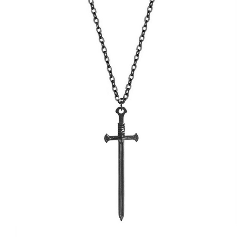Gothic Black Sword Necklace with 2 Inch Pendant and 18 Inch Chain Punk Metal Jewelry