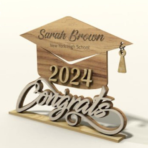 Personalized Graduation Cap Plaque Laser Cut Stained Plywood Gift Congrats Grad-image