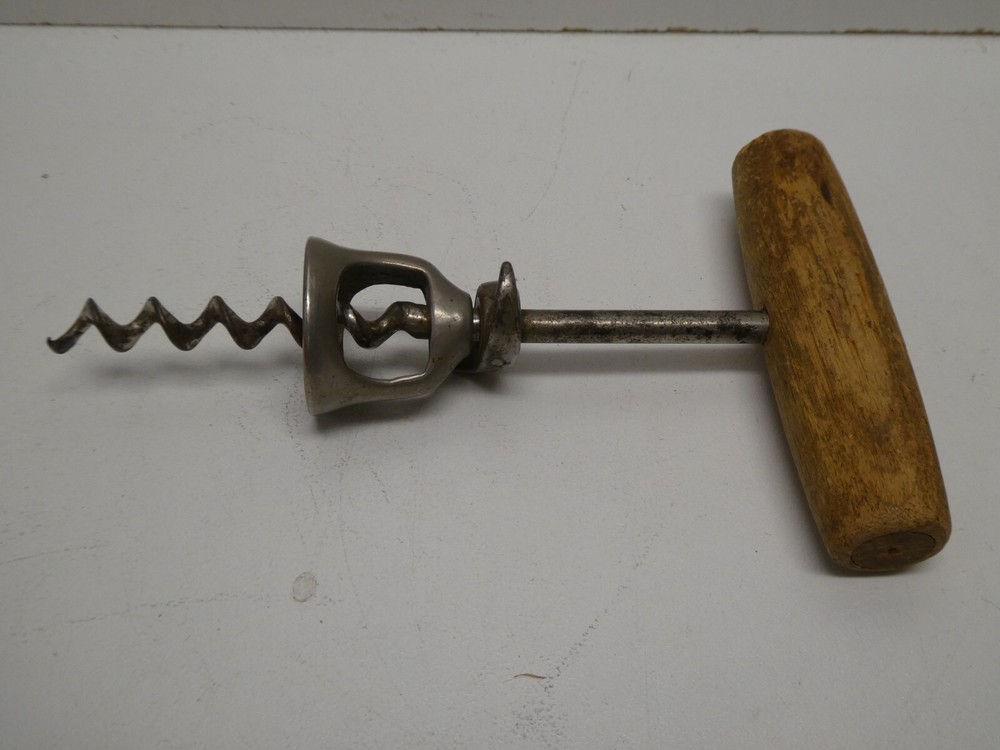 Vintage Wooden Handle Corkscrew Bottle Opener Tool