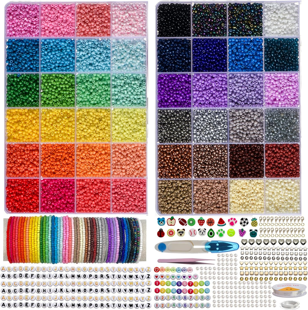 48-Color Bead Kit with 25000 Pieces for DIY Friendship Bracelets  