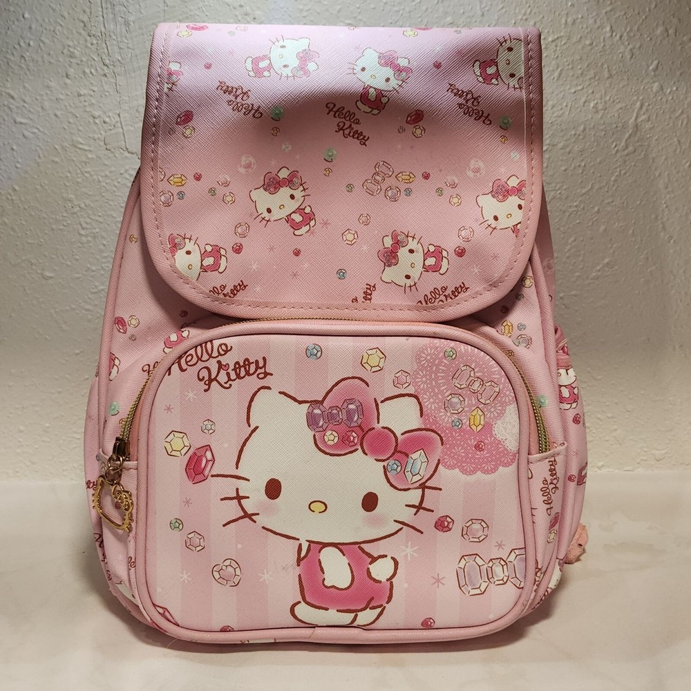 Hello Kitty Pink Striped Mini Backpack with Gems for Girls  
