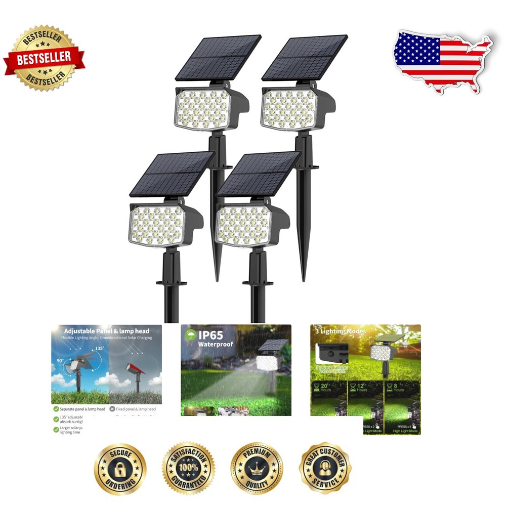 Versatile Outdoor Solar Lighting - 4 Pack Waterproof Spotlights for Garden Paths