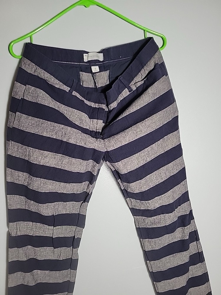 Gap Women's Blue Gray Striped Slim Cropped Linen Cotton Pants Size 8 EUC