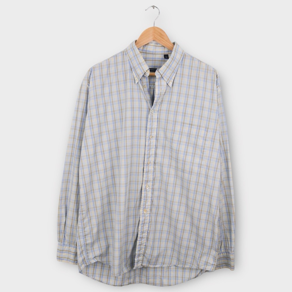 Burberry London Nova Check Plaid Button Shirt Men’s Size Large Blue/Beige