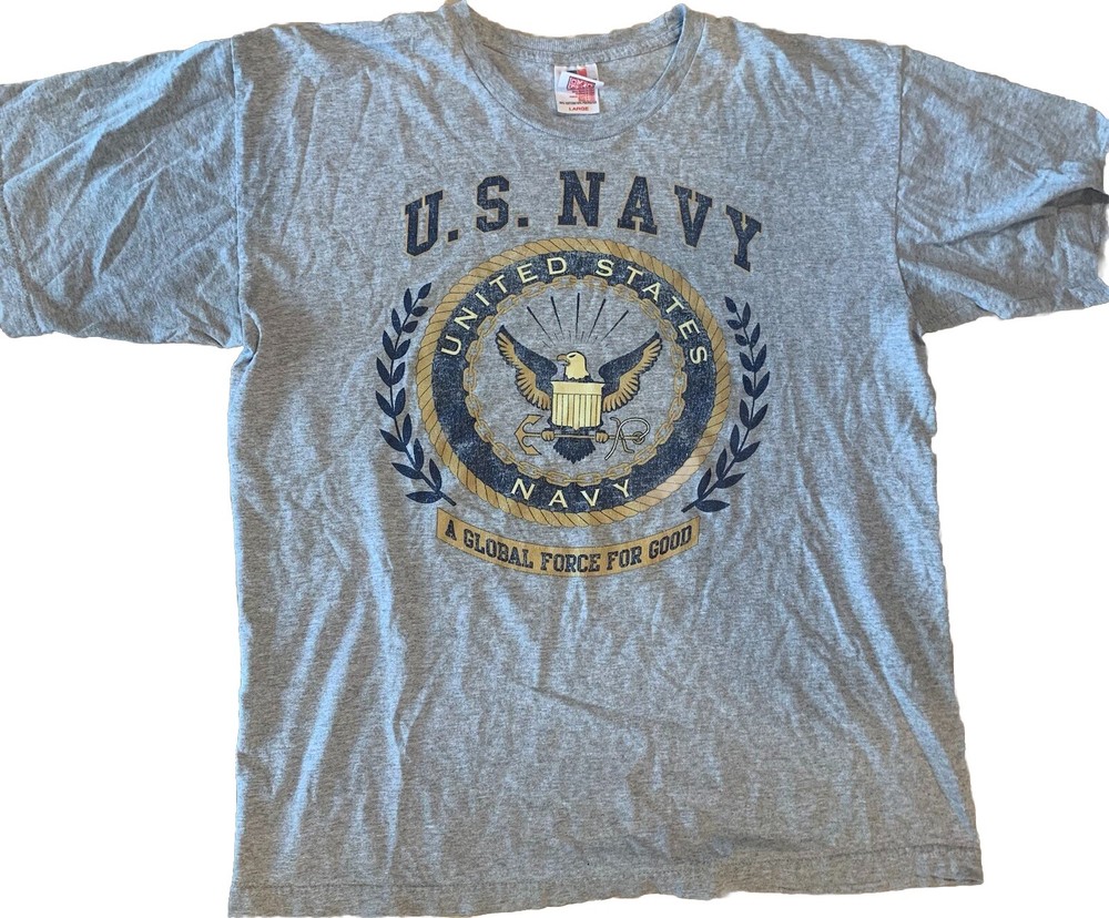 Vintage Bayside United States Navy Shirt Global Force Gray Large