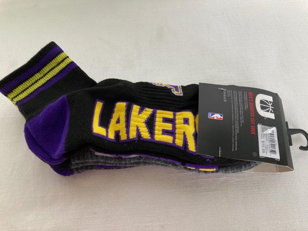 Los Angeles Lakers Crew Socks 3 PAIRS NBA Basketball Mens Black Purple Gray 3PC