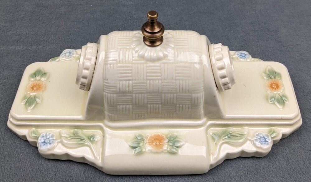 Antique Porcelain PORCELIER Basket-weave Ceiling Light: Art Deco & MCM, Restored