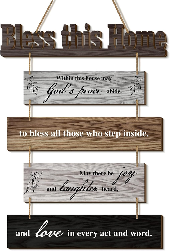 Bless This Home Wooden Wall Art - Religious Farmhouse Decor Housewarming Gift