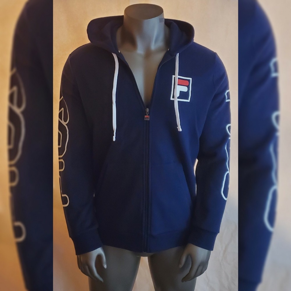 FILA ZIPPER COTTON CVC FLEECE SPORT HOODIE MEN SIZE S LOGO DESIGN ON BOTH ARMS