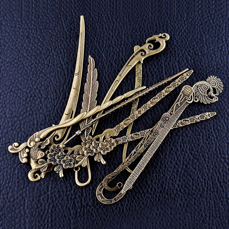 Bronze Vintage Carved Hair Sticks Chinese Traditional Alloy Hairpins