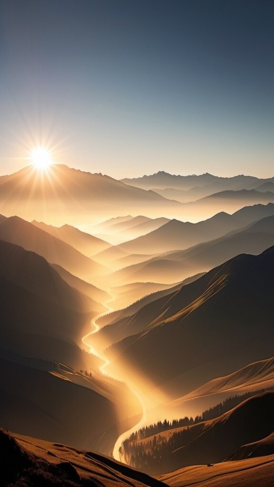 AI Art Sunrise Digital Wallpaper Background for Desktop