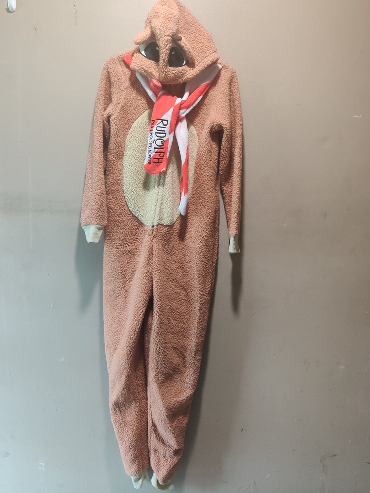 Rudolph Reindeer One Piece Chrismas Jumpsuit Hoodie Long Sleeve Pajamas Medium