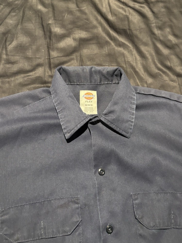 Dickies Flex Short Sleeve Work Shirt for Men Medium Navy Mechanic Button Up with Pockets