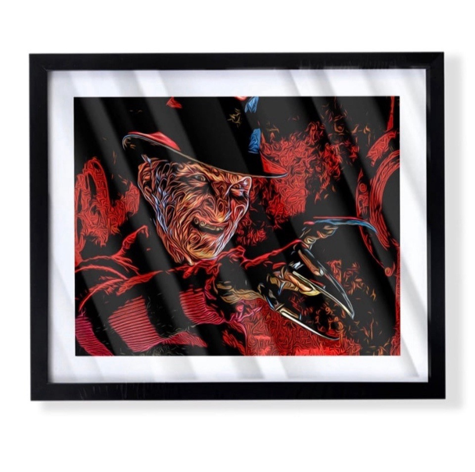 Freddy Krueger Art Print on Black Frame with Red Background-image
