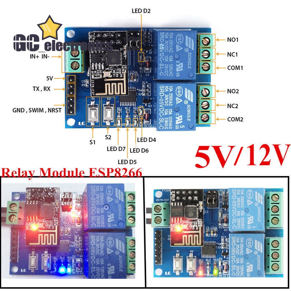 WIFI Relay Module ESP8266 IOT APP Controller 5/12V 2-Channel For Smart Home A3GS-image