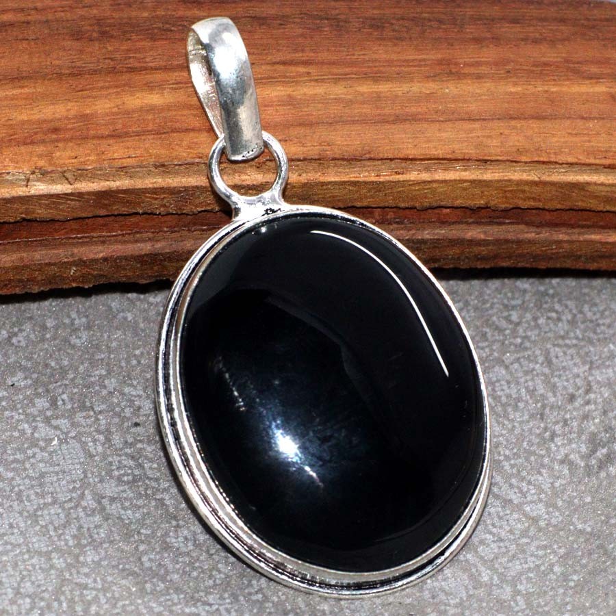 925 Silver Black Onyx Ethnic Pendant Jewelry 1.8 Inch