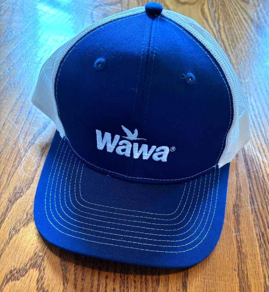 NWOT Wawa Blue Hat Embroidered Trucker Adjustable Snap-Back Mesh Back