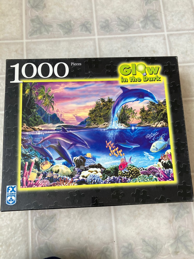 2004 FX Schmid 1000 Piece Puzzle “Dolphin Paradise” Glow In The Dark Complete