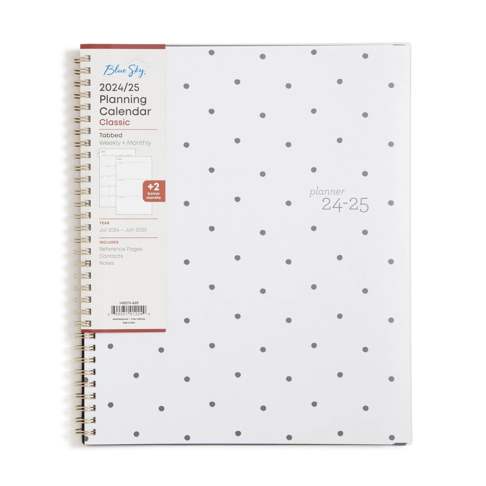 Blue Sky 2024-2025 Academic Year Weekly and Monthly Planner 8.5” x 11” Wirebo...