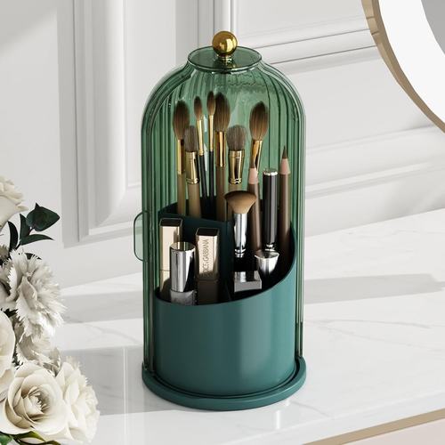GAXmi 360 Green Makeup Brush Holder with Lid Cosmetic Organizer