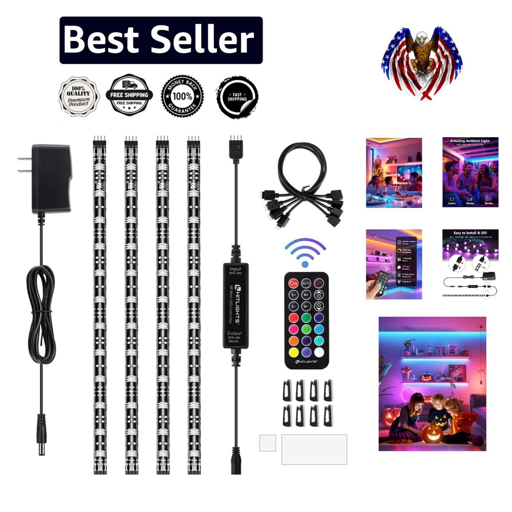 Premium RGB 4x1ft LED Strip Lights Kit - Waterproof, Dimmable, Remote Controlled