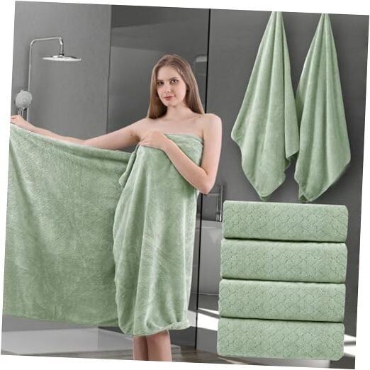 Extra Large Bath Towels Set 35x70 Inches - Luxury 600 4 Piece Bath Towel Green