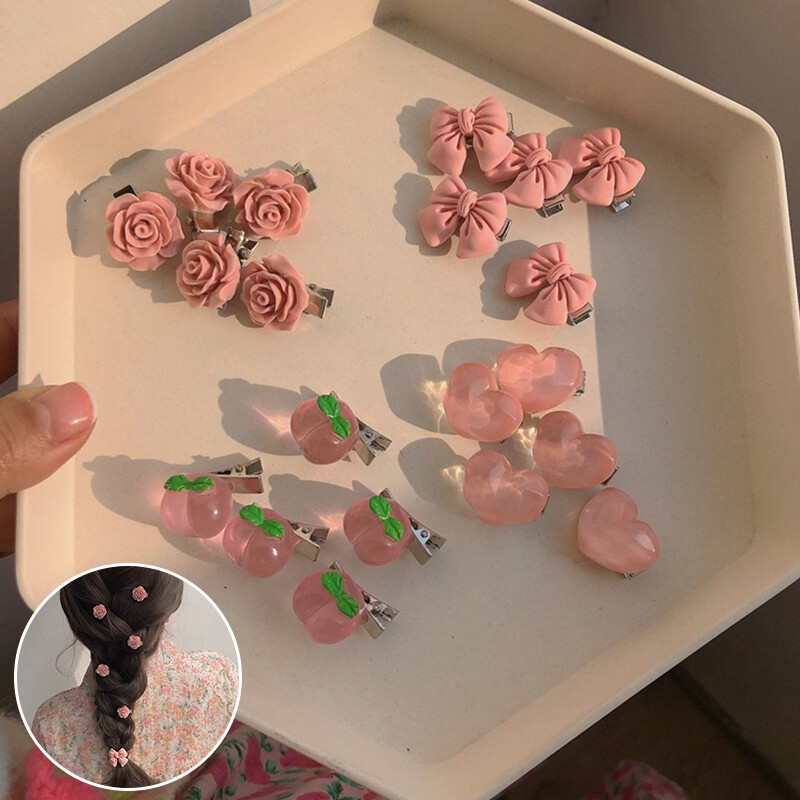 5Pcs Little Bow Hairpins Girls Peach Pink Hair Accessories Hair Clips Headwear