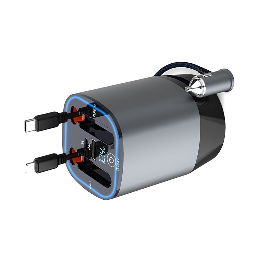 18W 4-in-1 Retractable Car Charger with Fast USB-C Cable  