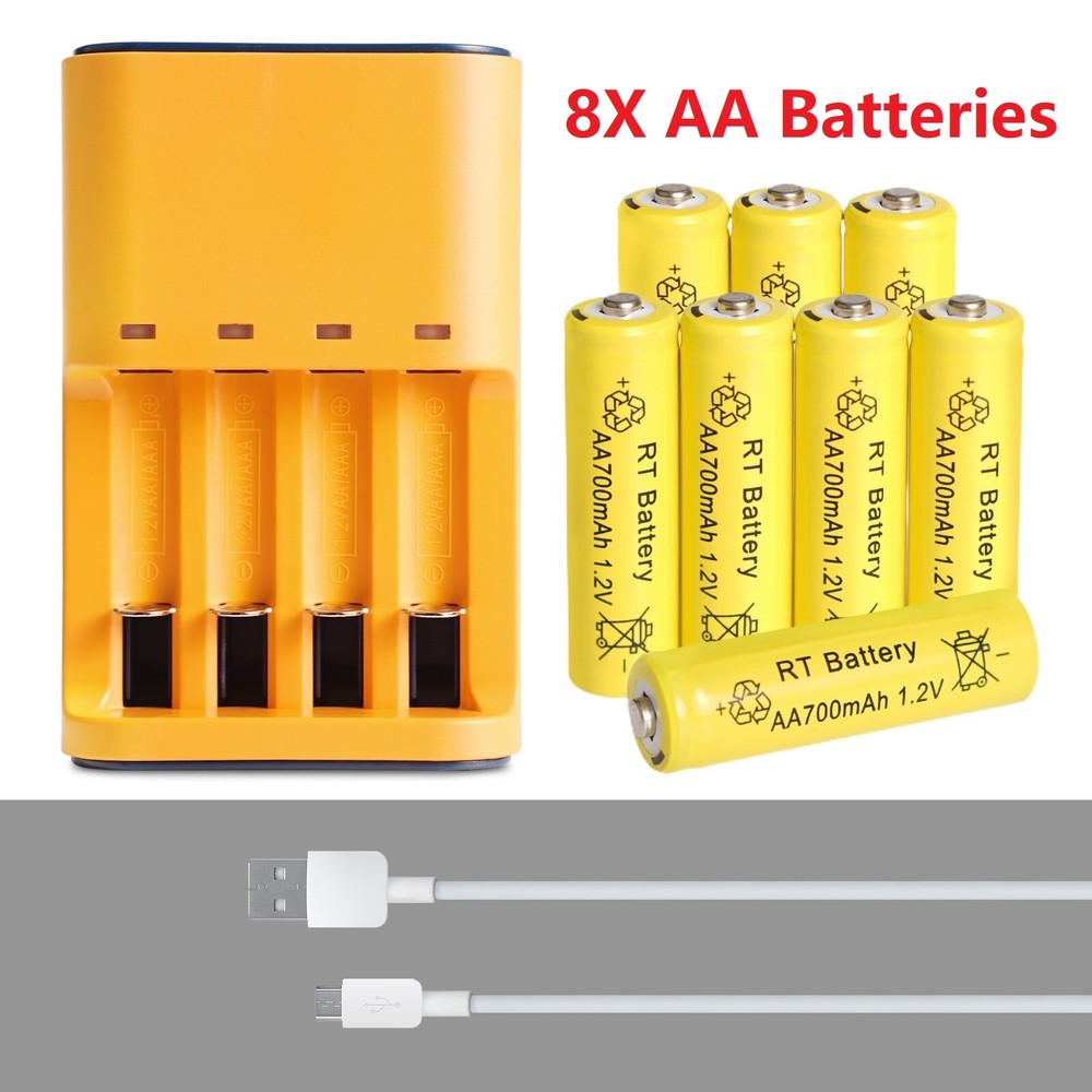 8Pcs 1.2V Ni-MH AA Rechargeable Batteries with 4-Slot Smart Battery Charger AA