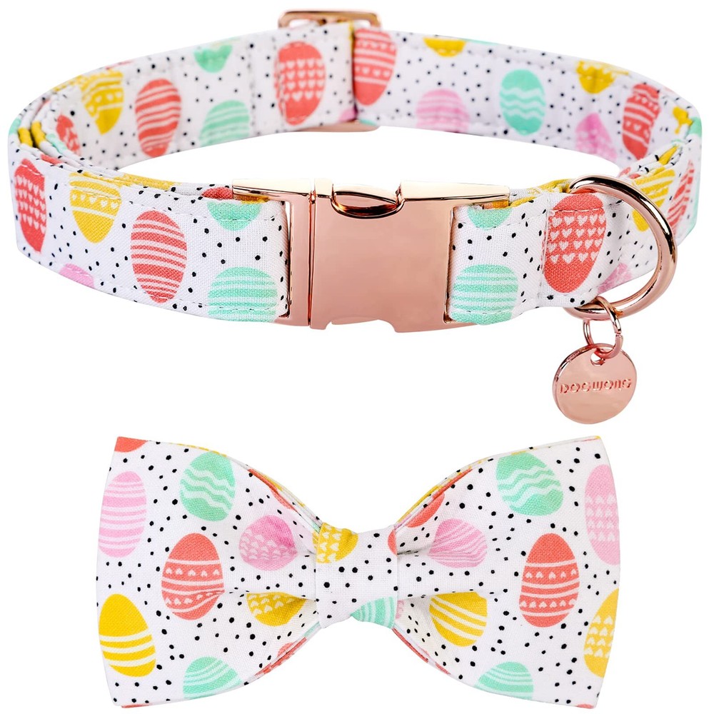 Easter Dog Collar with Bowtie Easter Egg Holiday Collar for Small Large Dogs
