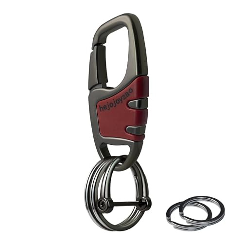 Durable 4-Key Black Nickel Carabiner Keychain with Red Accent