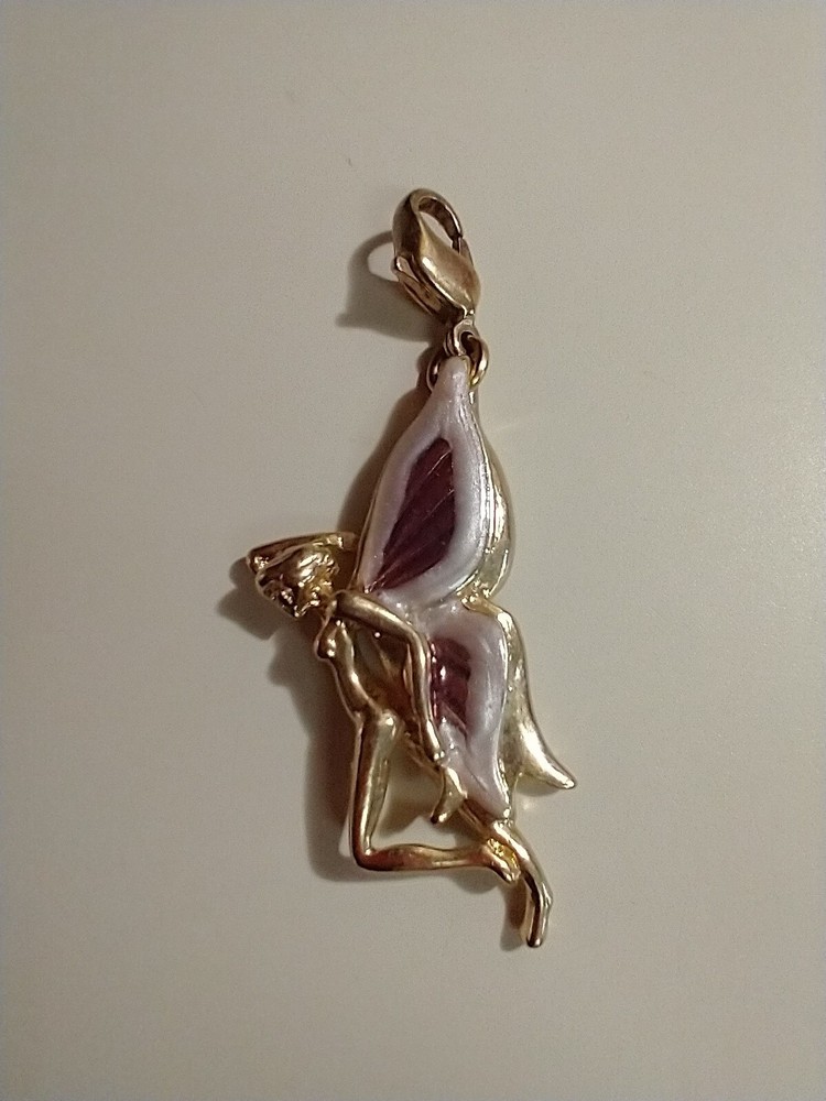 Vintage Kirks Folly Gold Tone Fairy Relaxing w Colored Wings Charm Retired