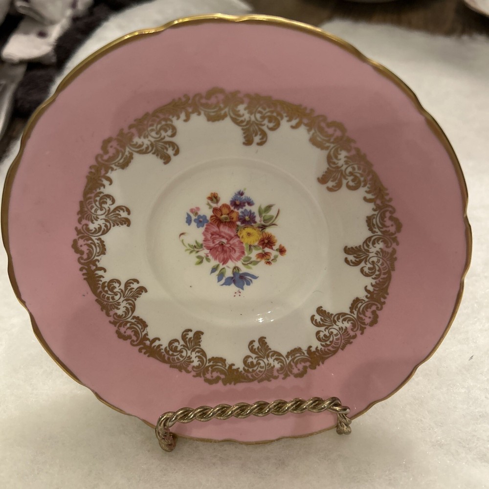 2 Royal Stafford Floral Print Porcelain Bone China Saucers 6”