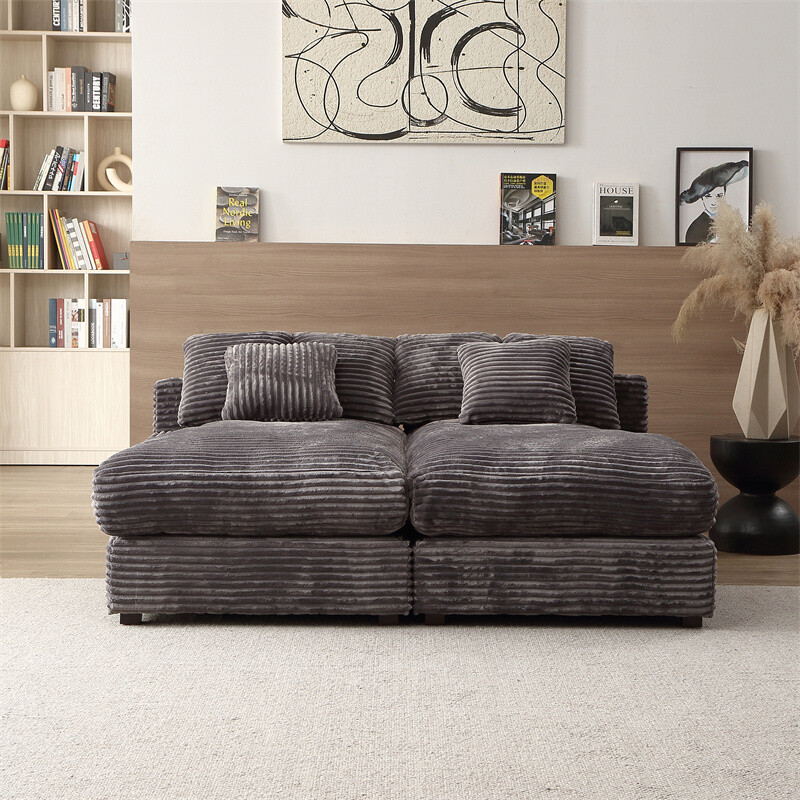 Modern Gray Corduroy Double Sleeper Sofa Bed with Pillows and Daybed Functionality