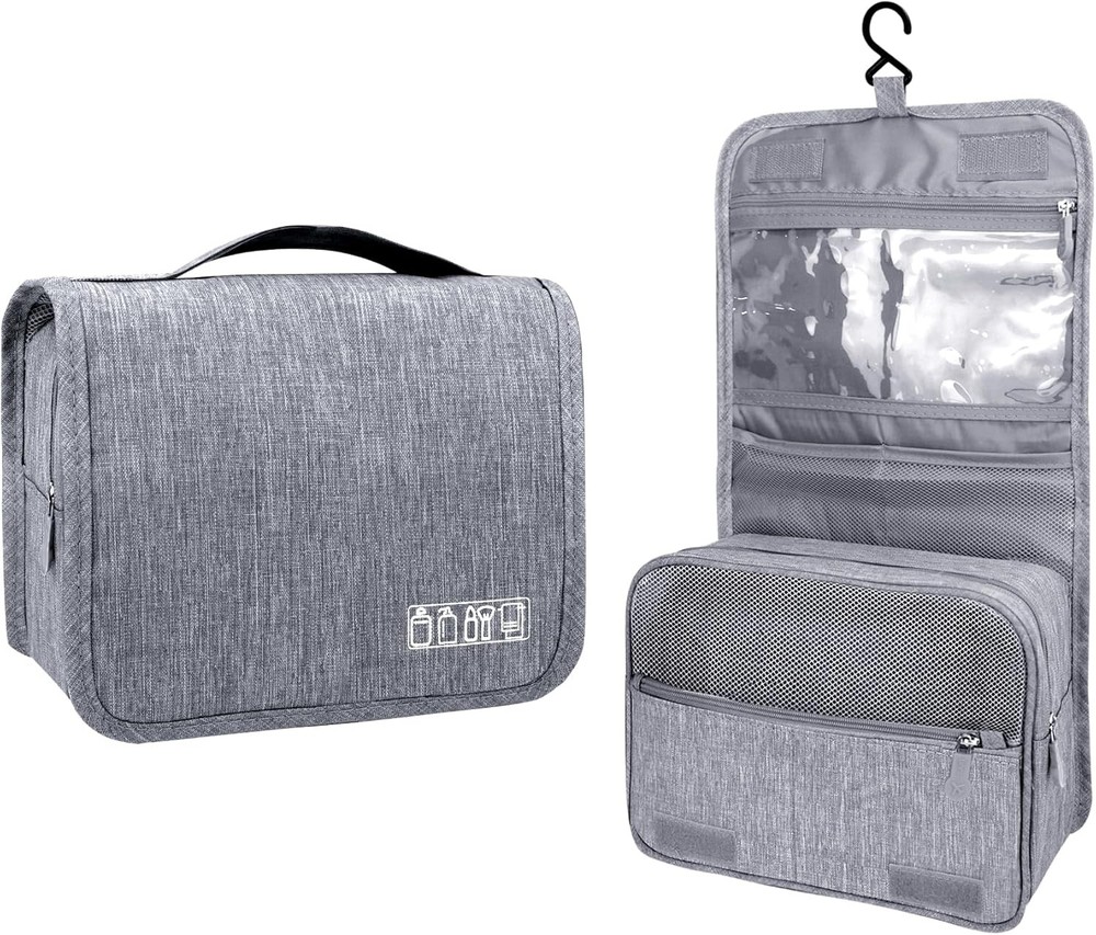 Large Capacity Toiletry Bag Travel with Hanging Hook for Men and A-Grey