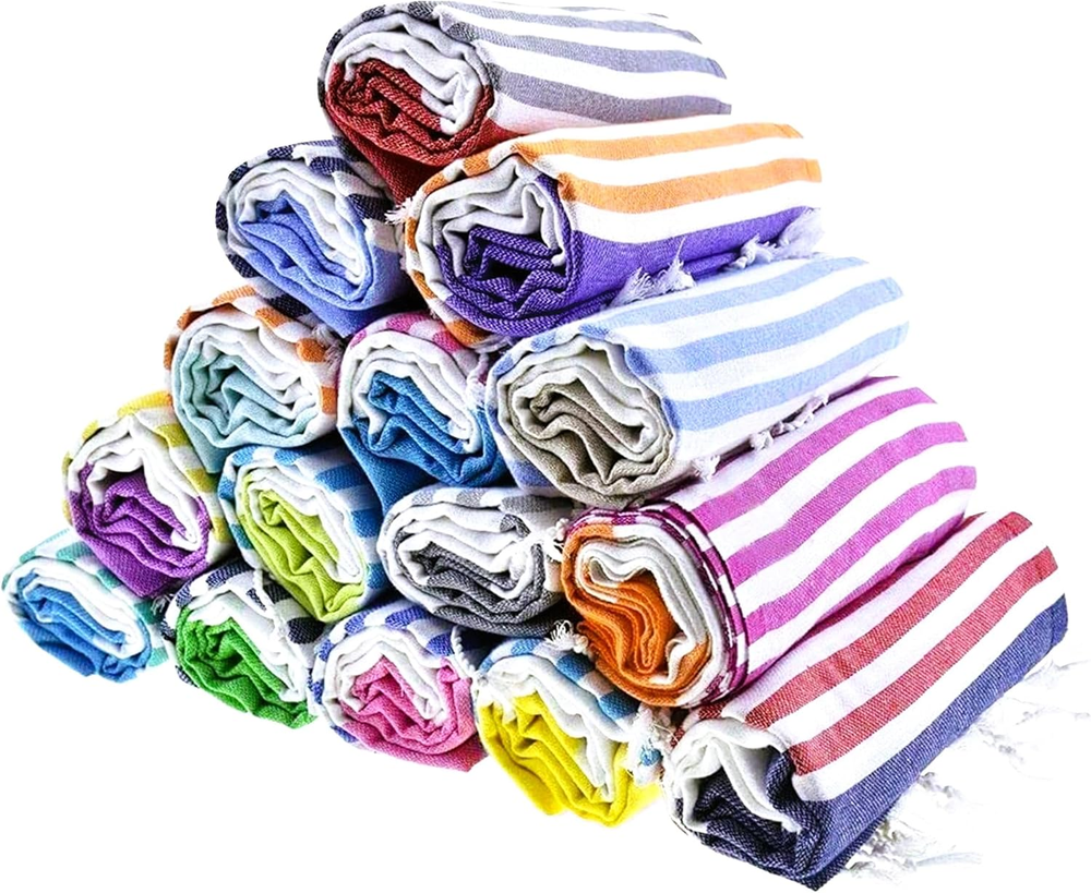 Turkish Beach Towel Set of 6 - Sand Free - 100% Organic Oversized Turkish Towel