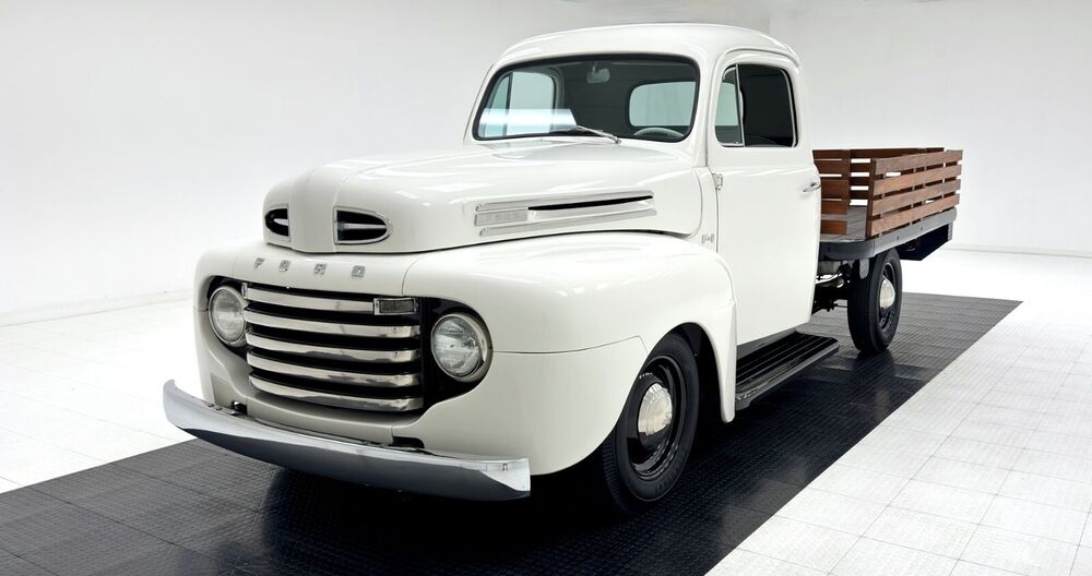1950 Ford F1 stakebody white | 24x36 inch POSTER | vintage classic pickup truck