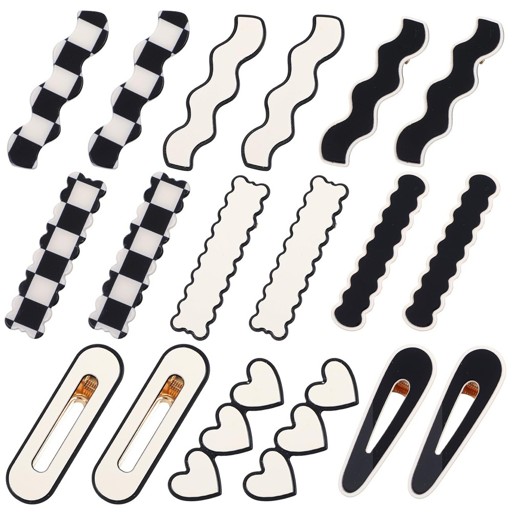 アオズオ 18 ピースかわいいチェッカーヘアクリップ、ブラックホワイトベンドヘアバレットなし