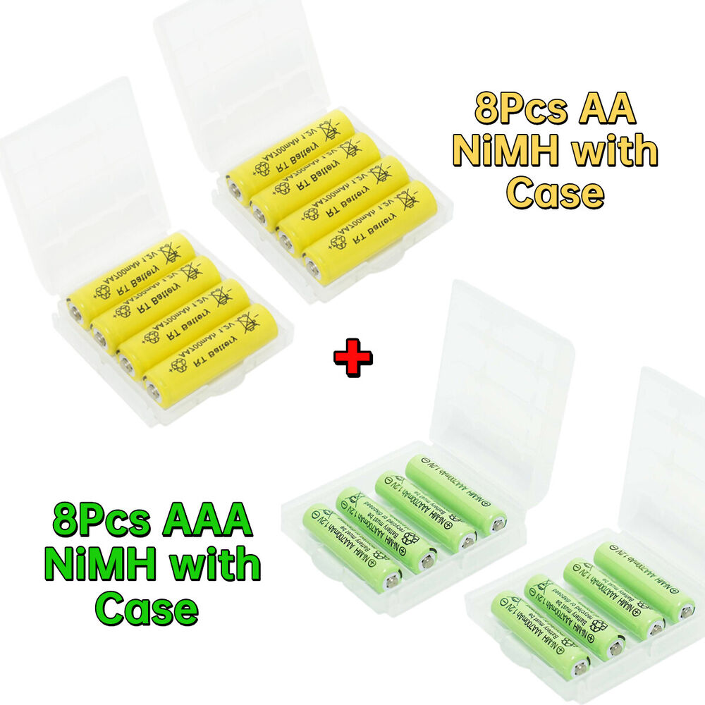 8Pcs AA & 8Pcs AAA Ni-MH Rechargeable Batteries 1.2v with Plastic Storage Case