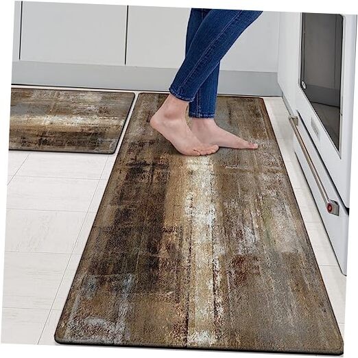 Anti Fatigue Kitchen Mat - Set of 2 - Taupe Abstract Art Comfort Mats -