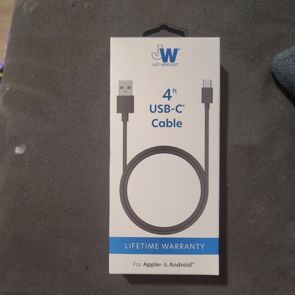 Just Wireless 4ft Black TPU Type-C to USB-A Fast Charging Cable Open Box  