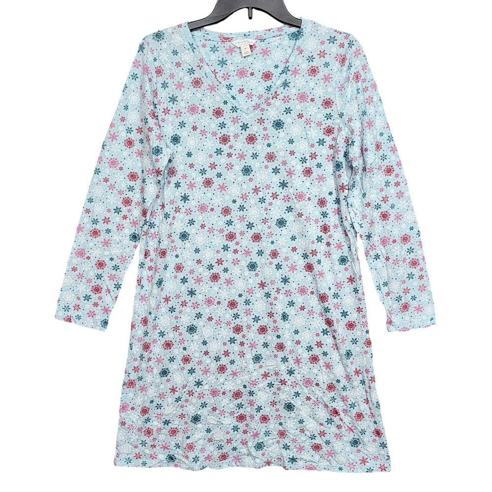 Charter Club Sleepshirt Cotton Long Sleeved Printed Multi Snowflake Medium