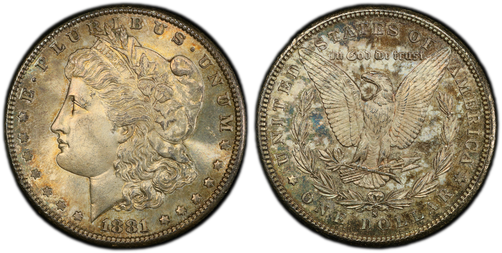 Toned 1881 S MS 64 Morgan Liberty Silver Dollar PCGS Certified Graded Slab 996
