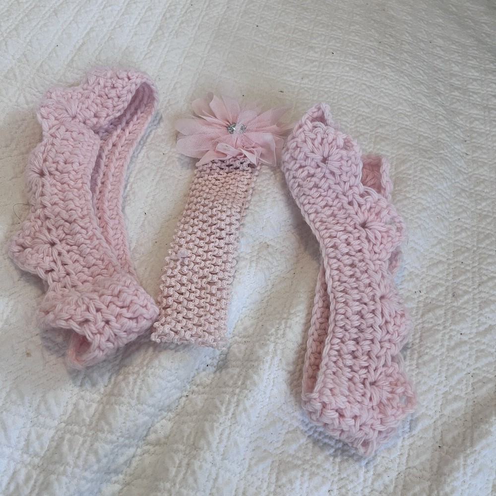 Pink Knitted Headband with Flower for Baby Toddler Girls  