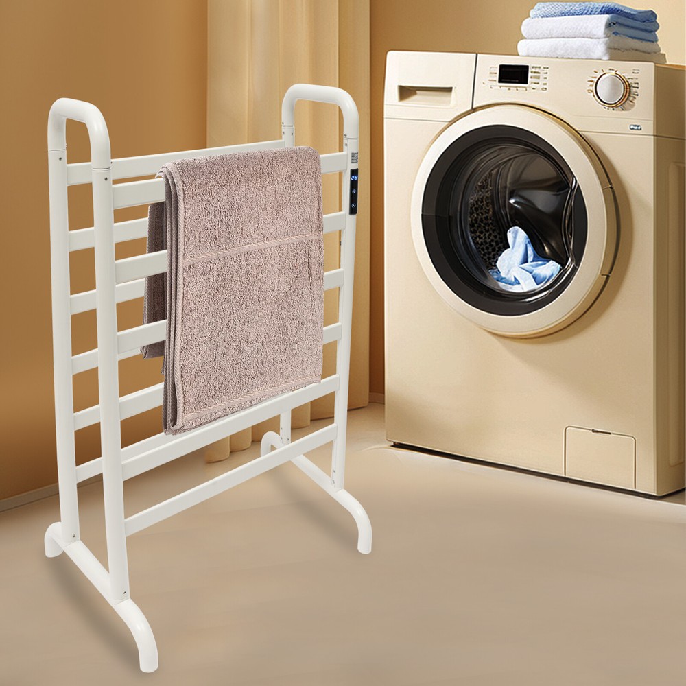 Dual-Row White Floorstanding Electric Heated Towel Warmer Rack 180W