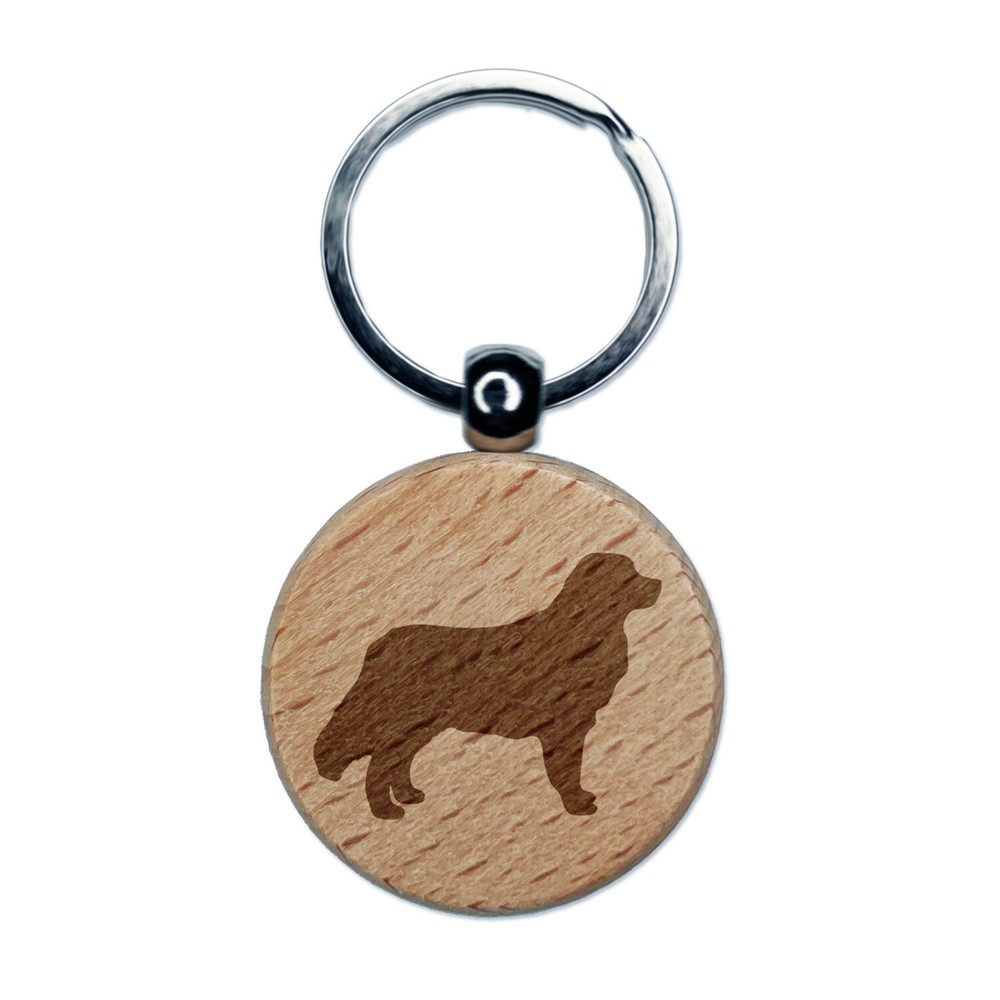 Bernese Mountain Dog Engraved Wooden Keychain Tag with Charm  