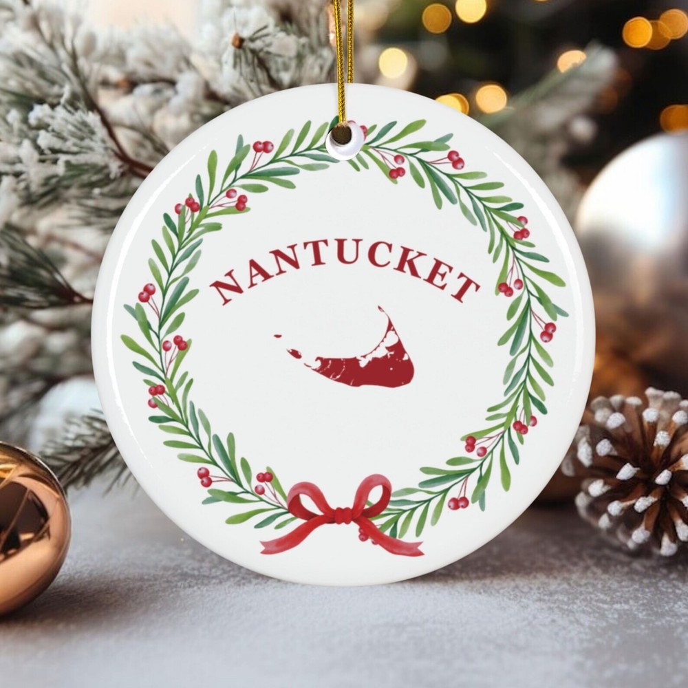 Nantucket Island Ornament Christmas Tree Decoration 4 Shapes Beach House Gift