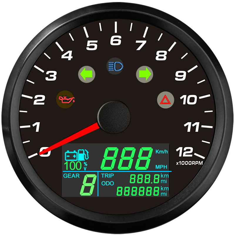 85mm LCD Motorcycle Digital GPS Speedometer with Tachometer Fuel Gauge MPH Km/H