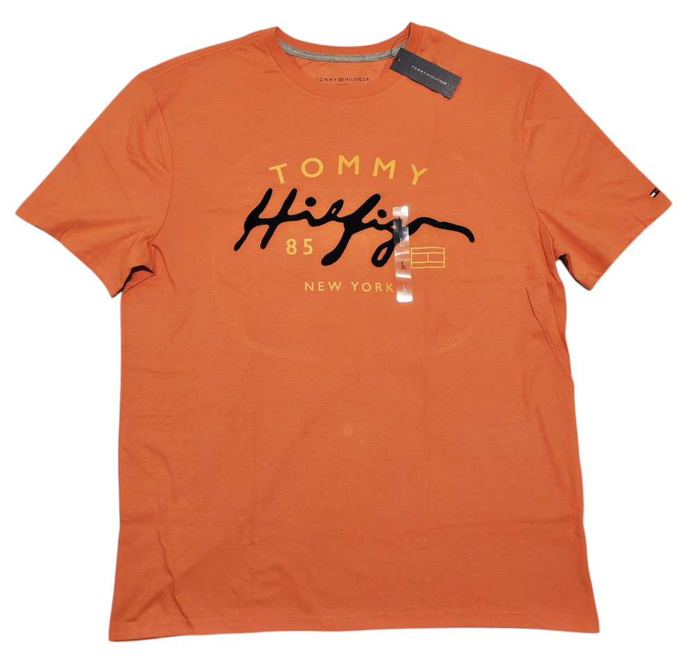 Tommy Hilfiger Men's Orange New York Logo Short Sleeve Tee Size L